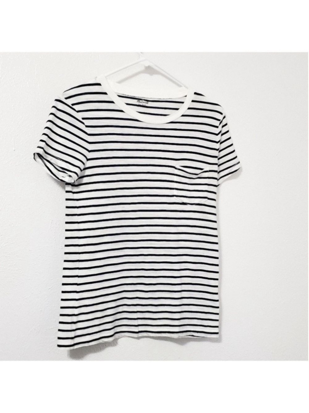 Madewell Pocket Tee Shirt Women's Size XXSMALL Black and White Striped Crew Neck